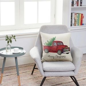 New Merry Christmas red truck burlap pillow cover